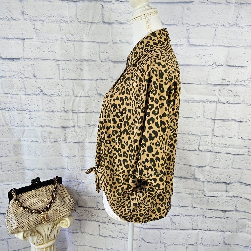 Sanctuary Size S Tan Leopard Print Button Up Drop… - image 4